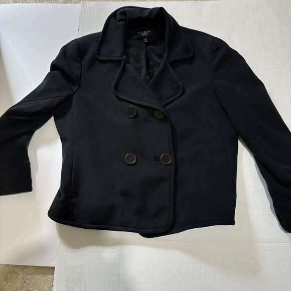 Talbots Women’s Sz 14P Black Blazer Business‎ Causal Cotton/Silk Cropped - Picture 8 of 11